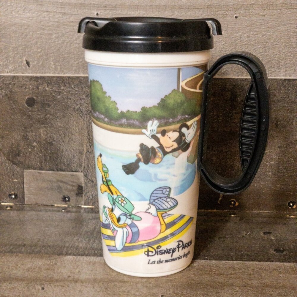 DISNEY PARKS VINTAGE WHIRLEY INSULATED CUP 16 oz MICKEY MINNIE GOOFY DONALD DUCK